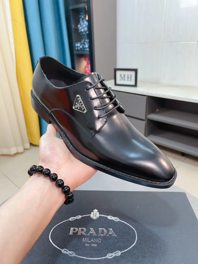 Men's shoes 💰560🌹🌹[Prada leather shoes] Top purchasing agency Original imported Italian custom-made cowhide leather surface, ➕Fully imported water-dyed breathable cowhide lining, original factory special molded sole, super comfortable, size: 38-44